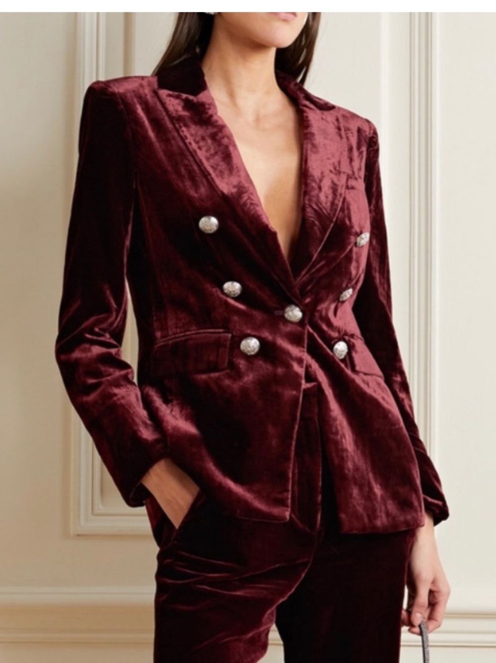 $698 Veronica Beard Gaya maroon Merlot luxe velvet dickey jacket blazer sz 0
